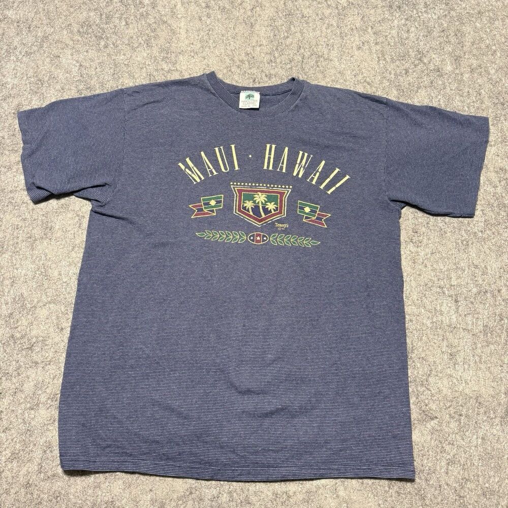 Vtg 1992 Maui Hawaii T Shirt Single Stitch Kingstree Classic Micro Stripe XL USA